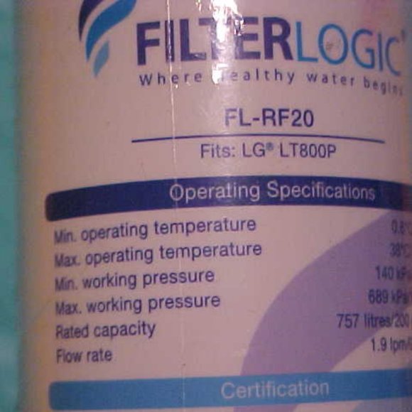 Replacement Ice & Water Filter for LG LT-800P by FilterLogic FL-RF20 - Picture 3 of 4